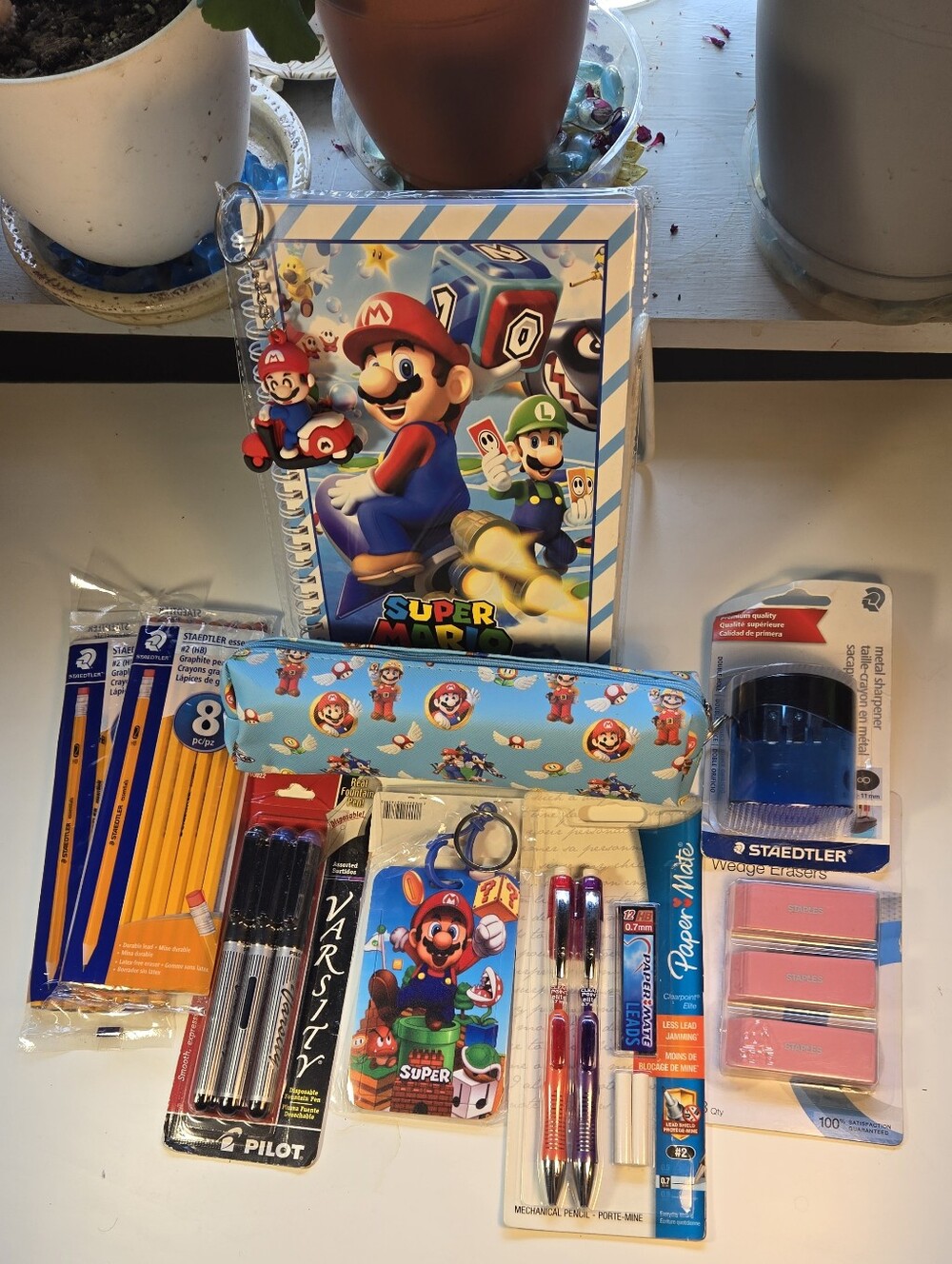 Nintendo Super Mario Kids School Supplies and  Keychain Bundle